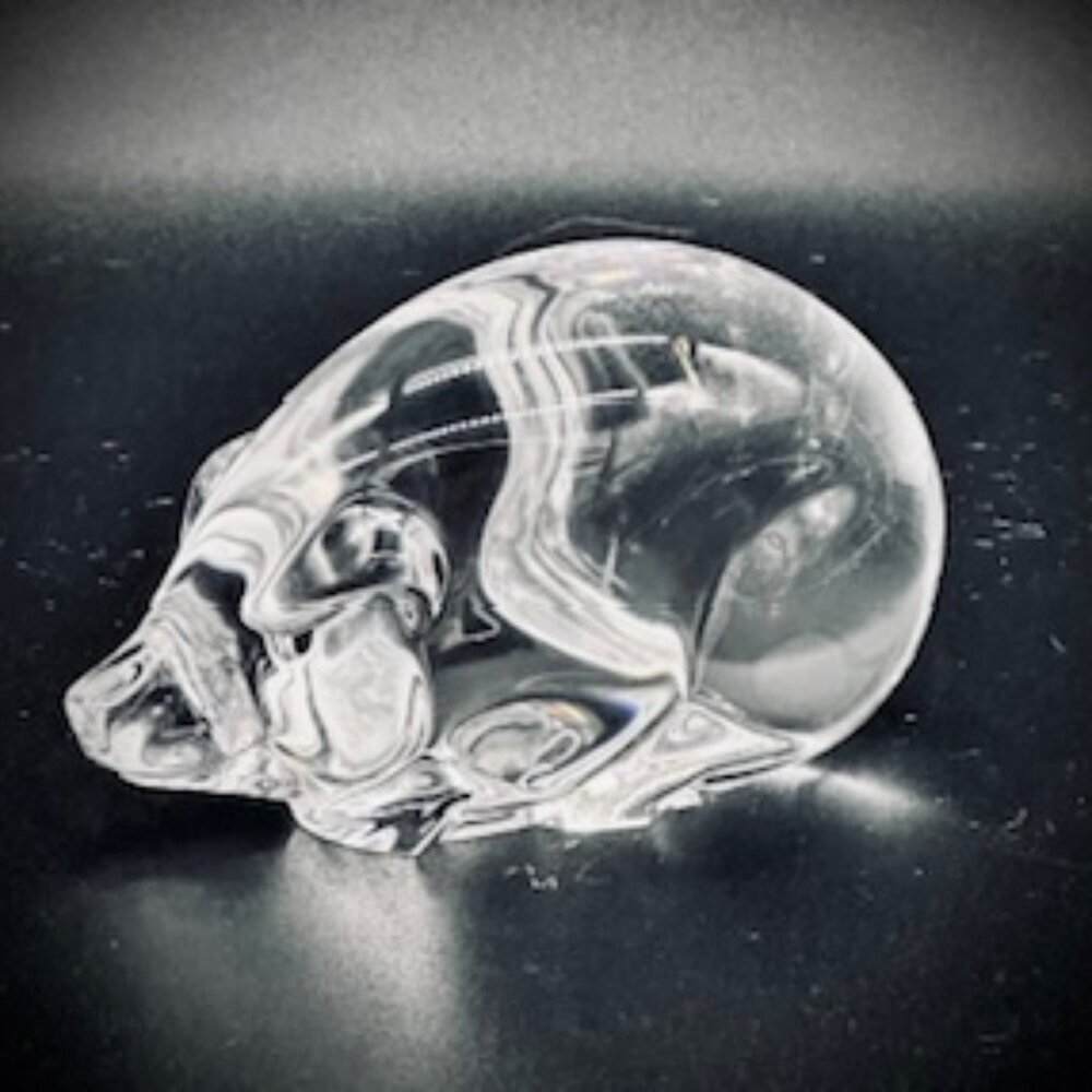 Vintage Crystal Piglet Figurine, Signed by Steuben, Circa 1930's